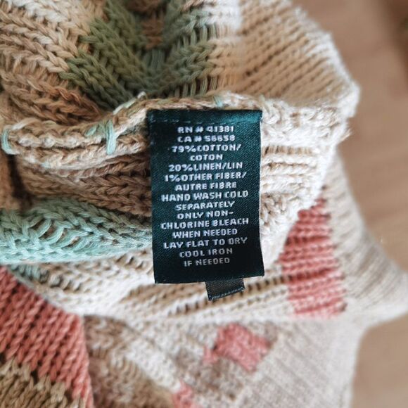 Ralf Lauren Navajo Print Sweater Tan Pastels Cotton Linen Side Slit - Picture 8 of 8